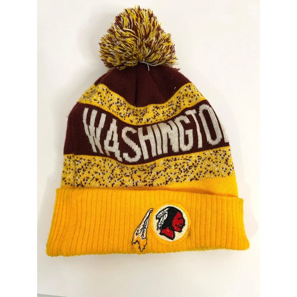 Washington Commanders Beanie Knit Pom Winter NFL Hat Gold With Logo